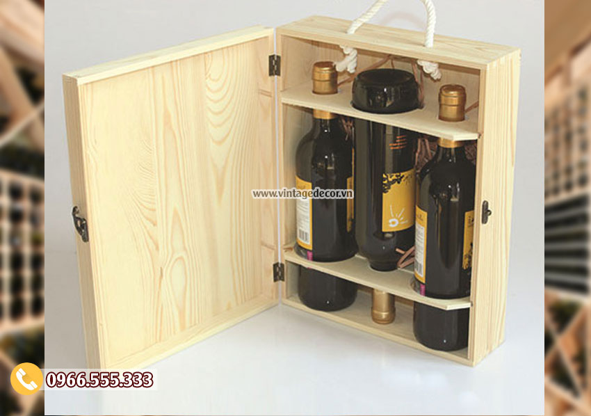 Mẫu hộp gỗ thông đựng rượu đẹp HDR87