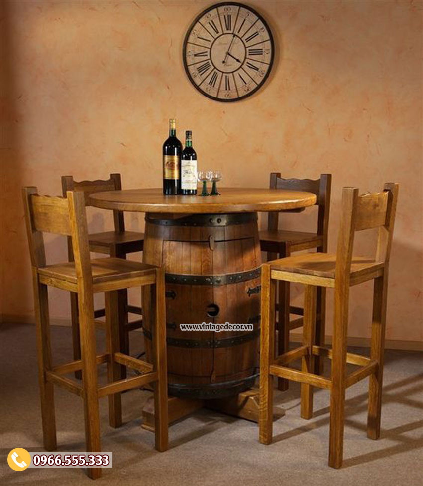 Mẫu bộ bàn ghế quán bar từ thùng rượu gỗ sồi BG07