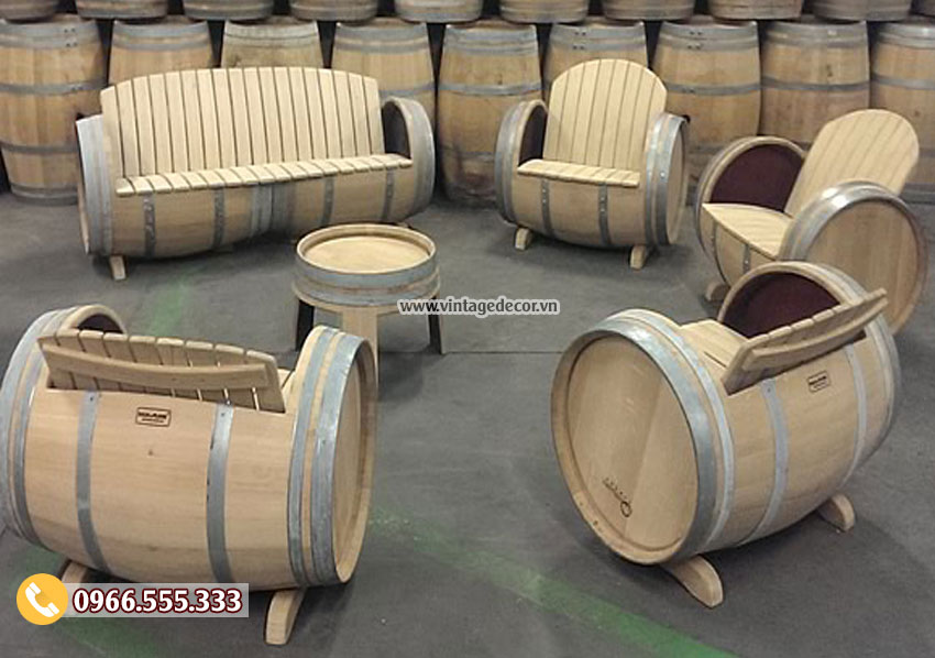 Mẫu bộ bàn ghế Sofa từ thùng rượu gỗ sồi DL26