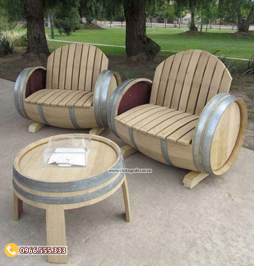 Mẫu bộ bàn ghế Sofa từ thùng rượu gỗ sồi DL26