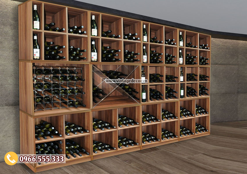 Mẫu tủ trưng bày rượu vang gỗ tự nhiên TBR39