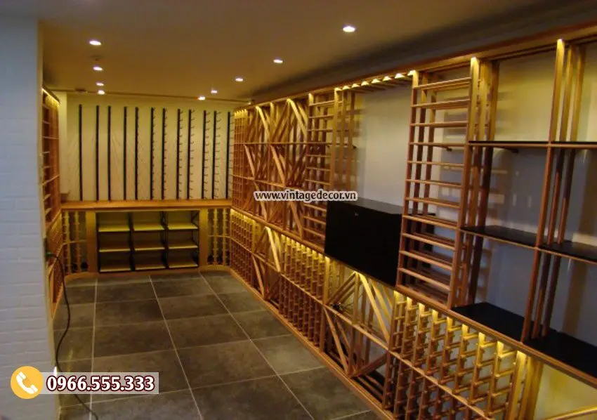 Mẫu thiết kế hầm rượu vang gỗ tự nhiên HR89 Mẫu thiết kế hầm rượu vang gỗ tự nhiên HR89