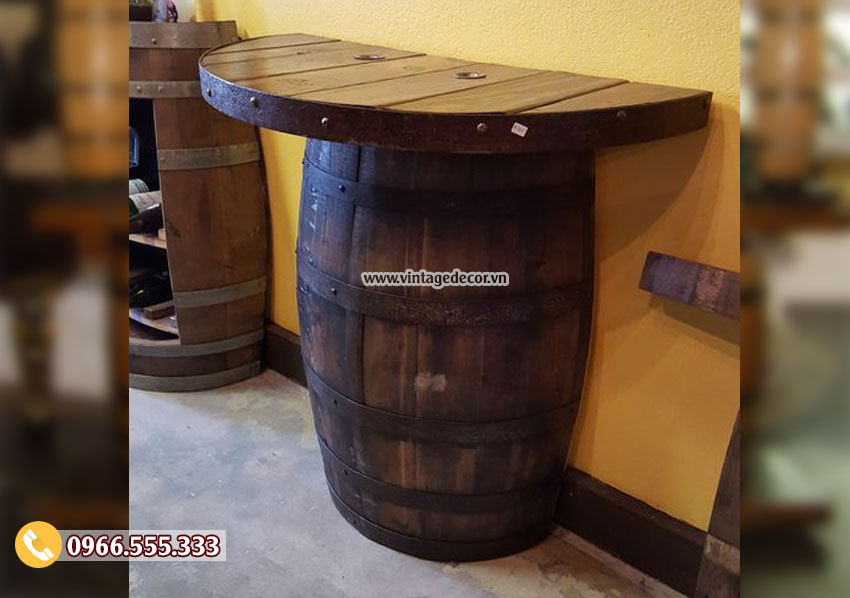 Mẫu bàn đơn tái chế từ thùng rượu gỗ sồi DL50