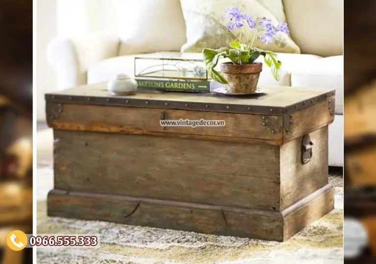 Mẫu rương gỗ lưu trữ kết hợp bàn sofa RG07