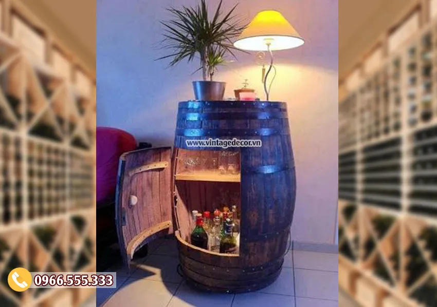 Mẫu thùng rượu trang trí đặt phòng khách KR66
