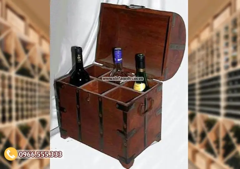 Mẫu hộp rương gỗ đựng rượu phong cách cổ điển RG43