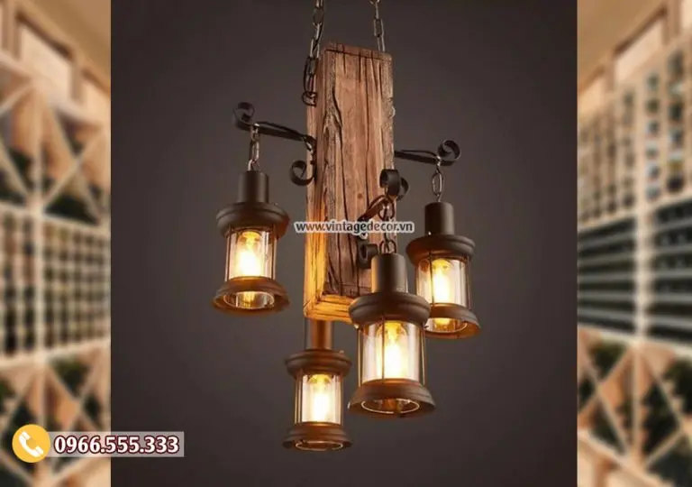 Mẫu đèn gỗ thả trần cổ điển DG001