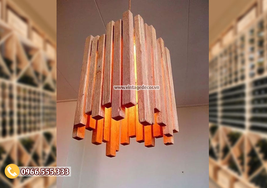 Mẫu đèn treo trần thanh gỗ công nghiệp DG011