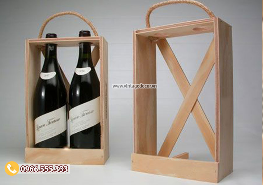 Mẫu hộp đựng rượu gỗ đôi đơn giản HDR01