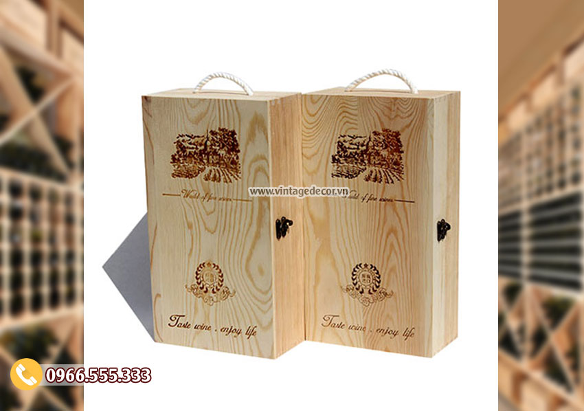 Mẫu hộp đựng rượu quà tặng bằng gỗ thông HDR82