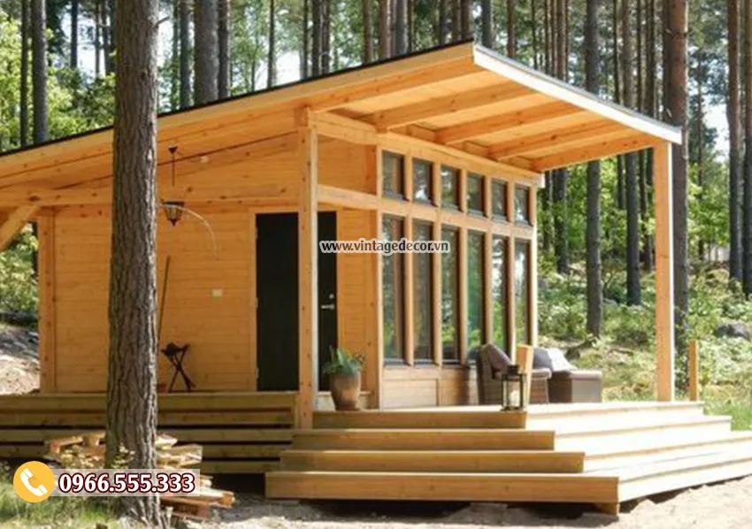 Mẫu bungalow nhà gỗ thông đơn giản NB38