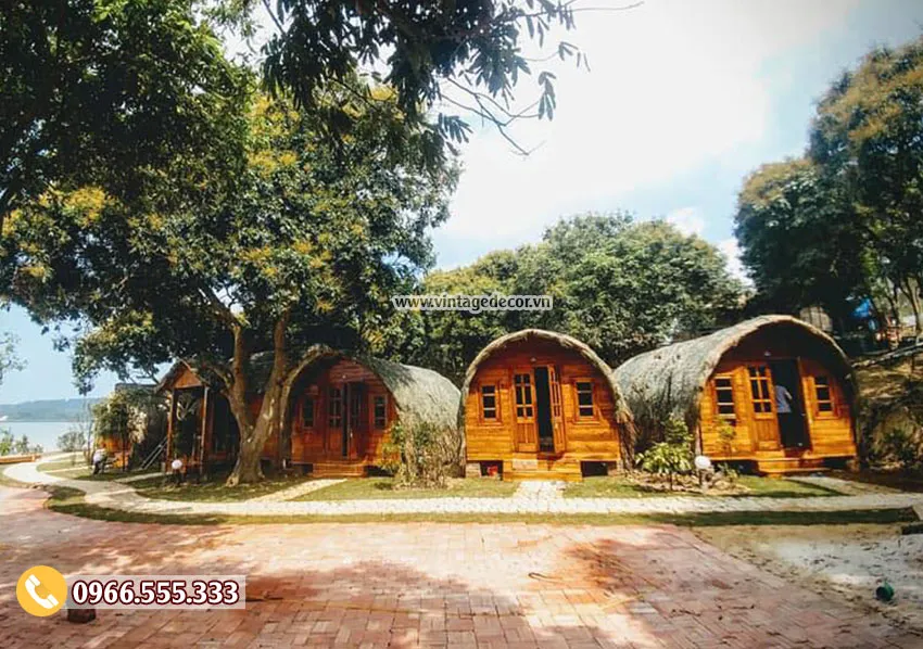 Mẫu thiết kế nhà gỗ thông mini mái vòm NB53
