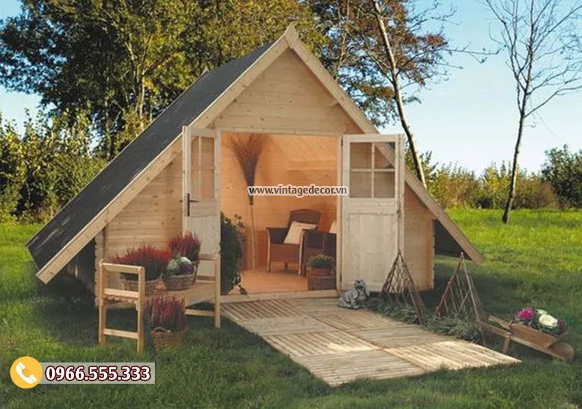 Mẫu thiết kế nhà gỗ cấp 4 trong vườn đẹp NB25