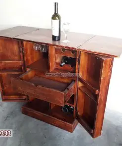 Tủ rượu TRM01 mở nghiêng – ngăn kéo kéo ra, chai trên nắp lật