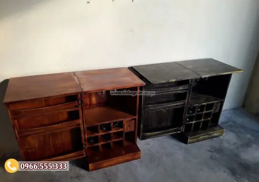 Tủ rượu Mini trang trí phòng khách TRM02 Tủ rượu TRM02 mở ra như cuốn sách – nắp hai lá lật sang hai bên