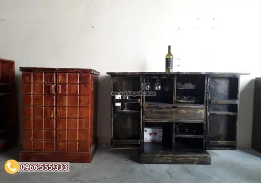 tr7a Tủ TRM01 nâu đỏ đóng cạnh tủ tông sẫm mở nắp