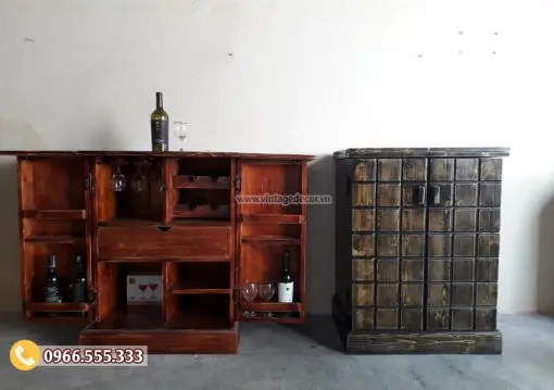 tr7b Tủ TRM01 nâu đỏ mở cánh cạnh tủ tông sẫm đóng