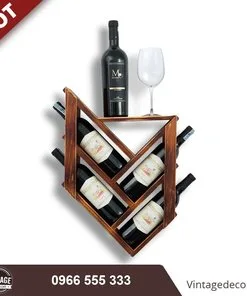 Kệ rượu KR09 nâu đỏ – hai chữ V lồng nhau, chai xếp hình xương cá