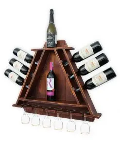 Kệ rượu KR24 nâu đỏ nhìn chéo – chai cắm nghiêng chìa ra ngoài