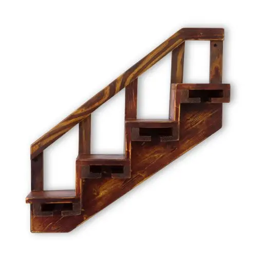 Kệ rượu KR13 nâu đỏ để trống – hộp bậc và tay vịn xiên