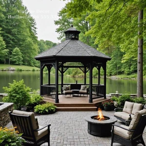 nhà chòi gỗ sân vườn lục giác