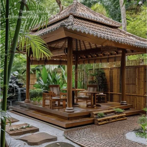 Nhà chòi gỗ sân vườn tứ giác 