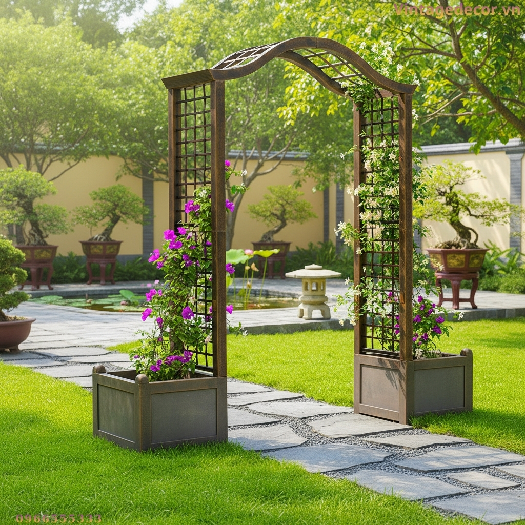 Cổng gỗ sân vườn C1