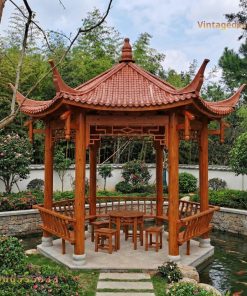 Chòi Gỗ Sân Vườn T4 - Mái Cong Lục Giác, Gỗ Thông Tự Nhiên