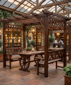 Bộ Bàn Ghế Kết Hợp Giàn Hoa Pergola P1 - Gỗ Thông Tự Nhiên