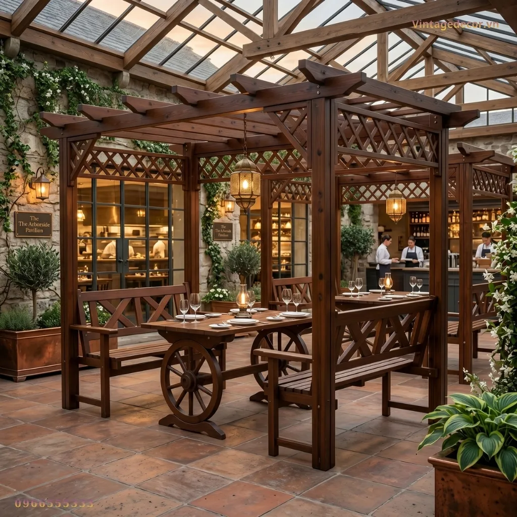 Bộ Bàn Ghế Kết Hợp Giàn Hoa Pergola P1