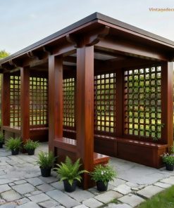 Giàn Hoa Pergola P2 - Mái Phẳng Hiện Đại, Gỗ Thông Tự Nhiên