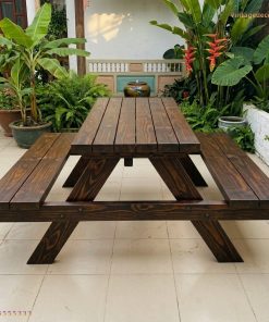 Bàn Ghế Gỗ Chữ A BG1 - Kiểu Picnic Cổ Điển, Gỗ Thông
