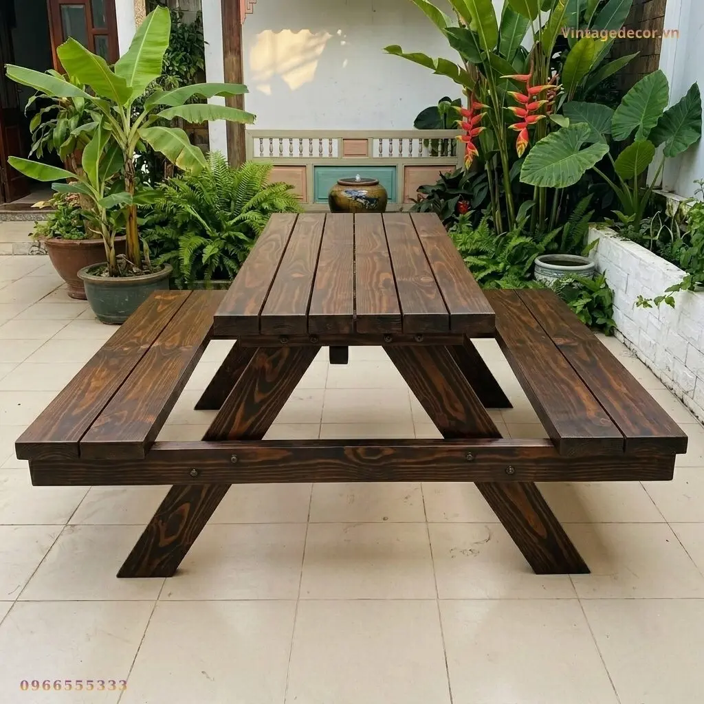 Bàn Ghế Gỗ Chữ A BG1 Picnic Truyền Thống