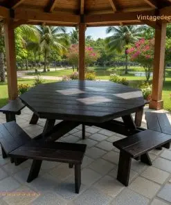 Bàn Ghế Bát Giác BG3 - Bộ Bàn Ghế Gỗ Thông Mặt 8 Cạnh