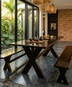 Bàn Ghế Ngoài Trời Chữ X BG6 - Gỗ Thông Chân Chéo Chắc Chắn
