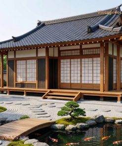Nhà Gỗ Nhật Bản J10 - Mái Cong Cổ Điển Bên Hồ Cá Koi