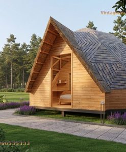 Nhà Gỗ Bungalow B2 - Mái Dome Độc Đáo, Gỗ Thông Tự Nhiên