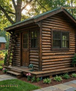 Nhà Gỗ Bungalow B4 - Cabin Gỗ Tròn Rustic, Gỗ Thông