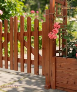 Cổng Gỗ Sân Vườn C1 - Cổng Giàn Hoa Mái Phẳng, Cánh Rào Thấp, Bồn Hoa Hai Bên, Gỗ Thông