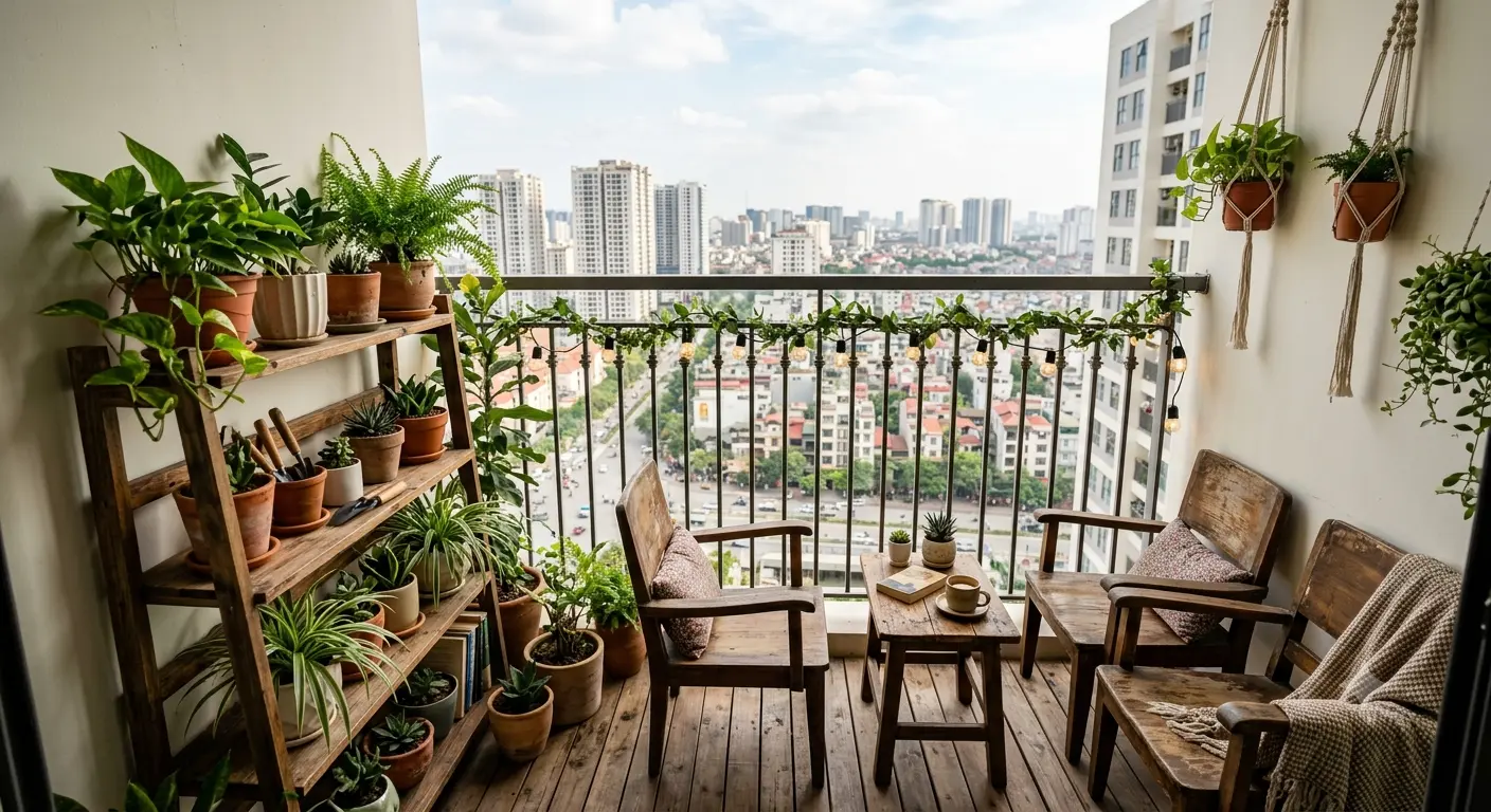Trang Trí Ban Công Gỗ Chung Cư: Chọn Sàn Và Bố Trí Cây Xanh