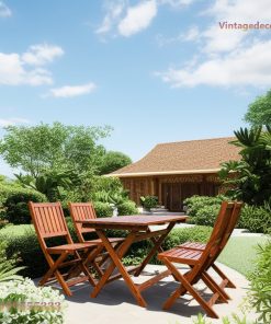 Bàn Ghế Sân Vườn BG11 - Mặt Nan Gấp Gọn, Gỗ Thông