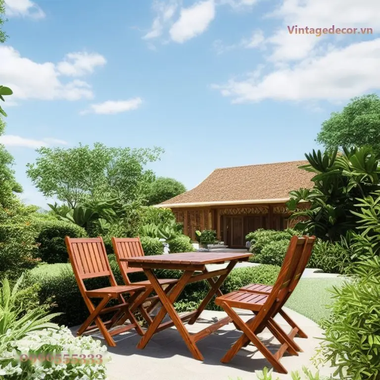 Bàn Ghế Sân Vườn BG11 Mặt Nan Gấp Gọn