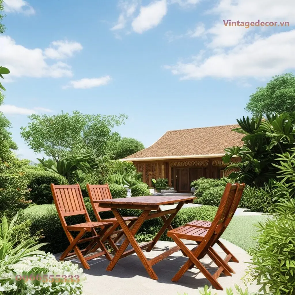 Bàn Ghế Sân Vườn BG11 Mặt Nan Gấp Gọn