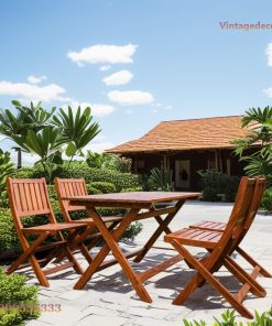 Bàn Ghế Sân Vườn BG11 - Mặt Nan Gấp Gọn, Gỗ Thông