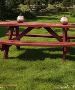 Bàn Ghế Picnic BG10 - Chữ A Liền Khối Sơn Đỏ, Gỗ Thông