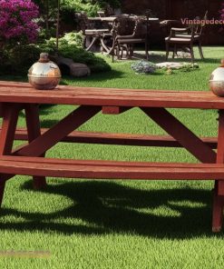 Bàn Ghế Picnic BG10 - Chữ A Liền Khối Sơn Đỏ, Gỗ Thông