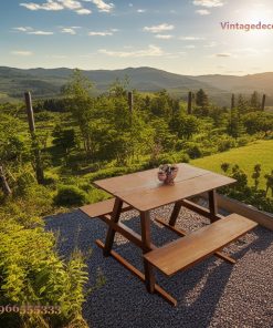 Bàn Ghế Picnic BG12 - Chữ A Mặt Rộng View Đồi, Gỗ Thông