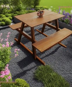 Bàn Ghế Picnic BG12 - Chữ A Mặt Rộng View Đồi, Gỗ Thông