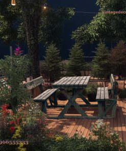 Bàn Ghế Picnic BG13 - Có Tựa Lưng Khung Giằng X, Gỗ Thông