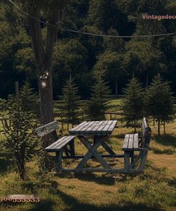 Bàn Ghế Picnic BG13 - Có Tựa Lưng Khung Giằng X, Gỗ Thông